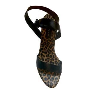Apostrophe Leopard Lined Open Ankle Strap Sandal. 8.5